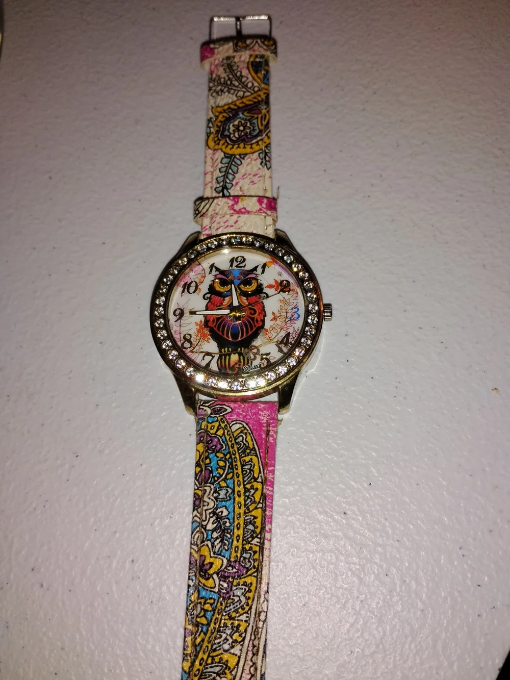 Floral Pink Owl Accent Women's Fashion Watch
